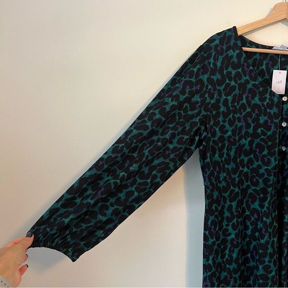 J. Jill Lightweight Ponte Knit Midi Dress NEW Size LP Green Leopard Animal Print - Picture 6 of 11